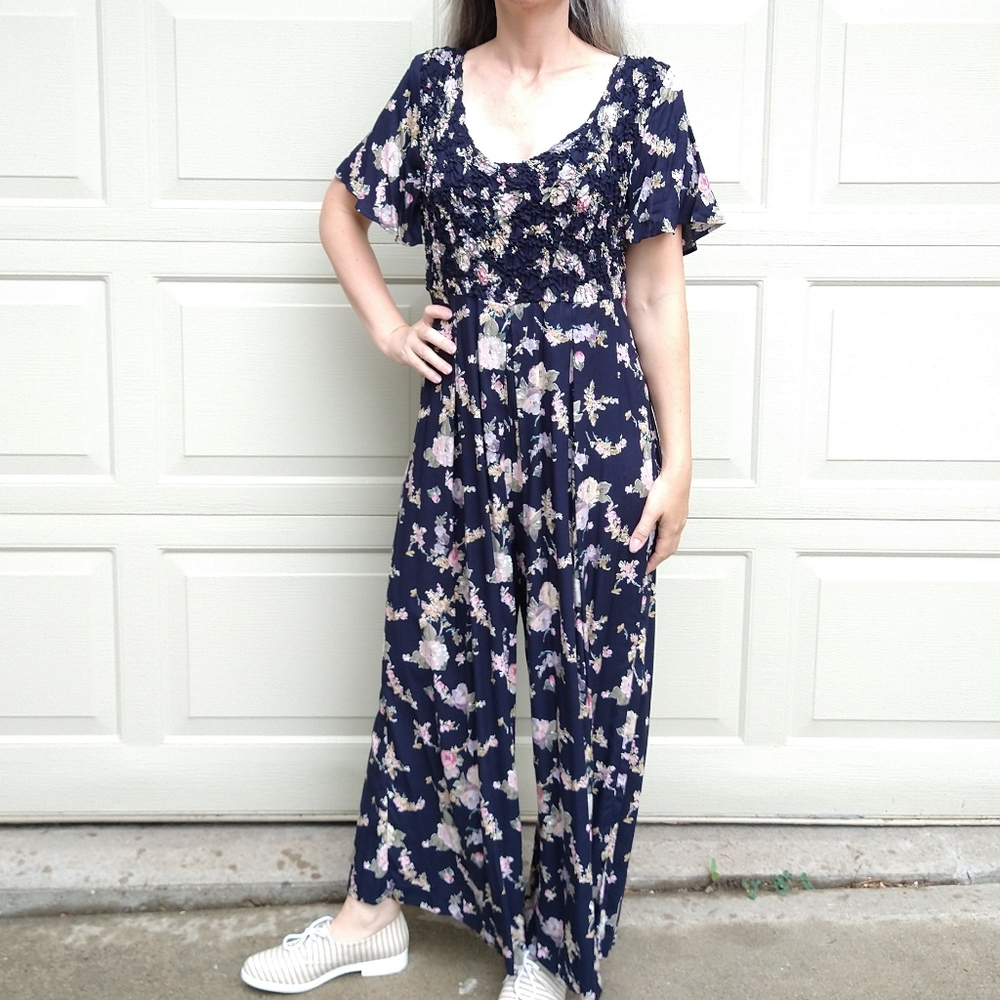 WIDE LEG JUMPSUIT 1990's vintage floral M L